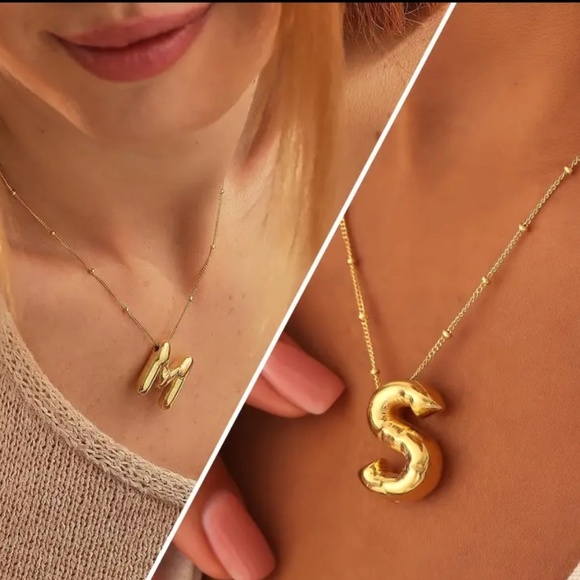 SALE💚 any 3 for $18 💚 Minimalist Golden Bubble Letter Pendant Alloy Necklace - Picture 5 of 6